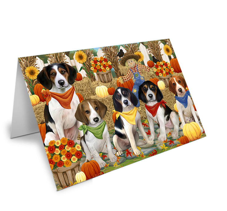 Fall Festive Gathering Treeing Walker Coonhounds Dog with Pumpkins Handmade Artwork Assorted Pets Greeting Cards and Note Cards with Envelopes for All Occasions and Holiday Seasons GCD56456