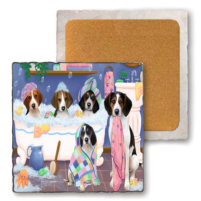 Rub A Dub Dogs In A Tub Treeing Walker Coonhounds Dog Set of 4 Natural Stone Marble Tile Coasters MCST51830