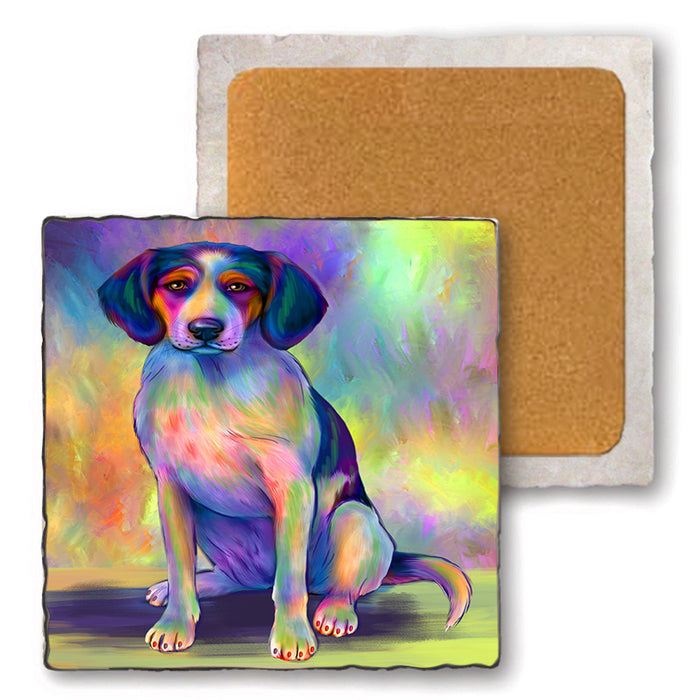 Paradise Wave Treeing Walker Coonhound Dog Set of 4 Natural Stone Marble Tile Coasters MCST51741