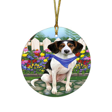 Spring Floral Treeing Walker Coonhound Dog Round Flat Christmas Ornament RFPOR52171