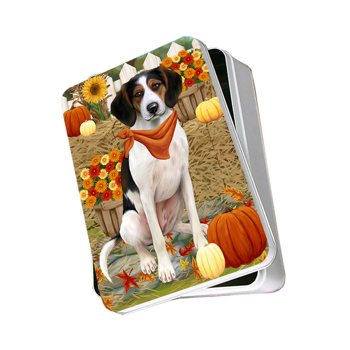 Fall Autumn Greeting Treeing Walker Coonhound Dog with Pumpkins Photo Storage Tin PITN50881