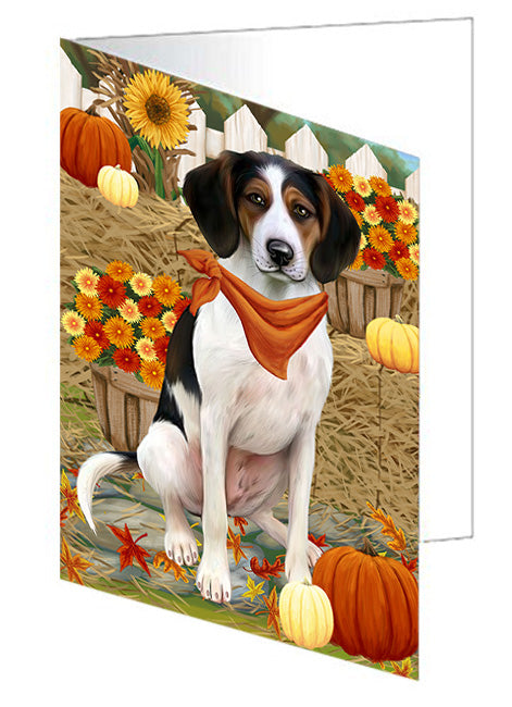 Fall Autumn Greeting Treeing Walker Coonhound Dog with Pumpkins Handmade Artwork Assorted Pets Greeting Cards and Note Cards with Envelopes for All Occasions and Holiday Seasons GCD56672