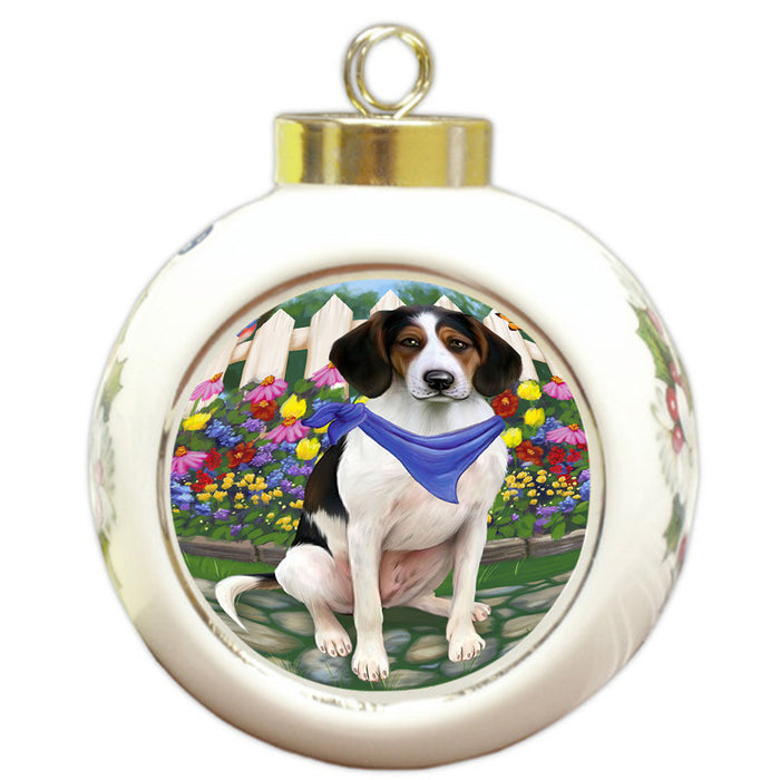 Spring Floral Treeing Walker Coonhound Dog Round Ball Christmas Ornament RBPOR52180
