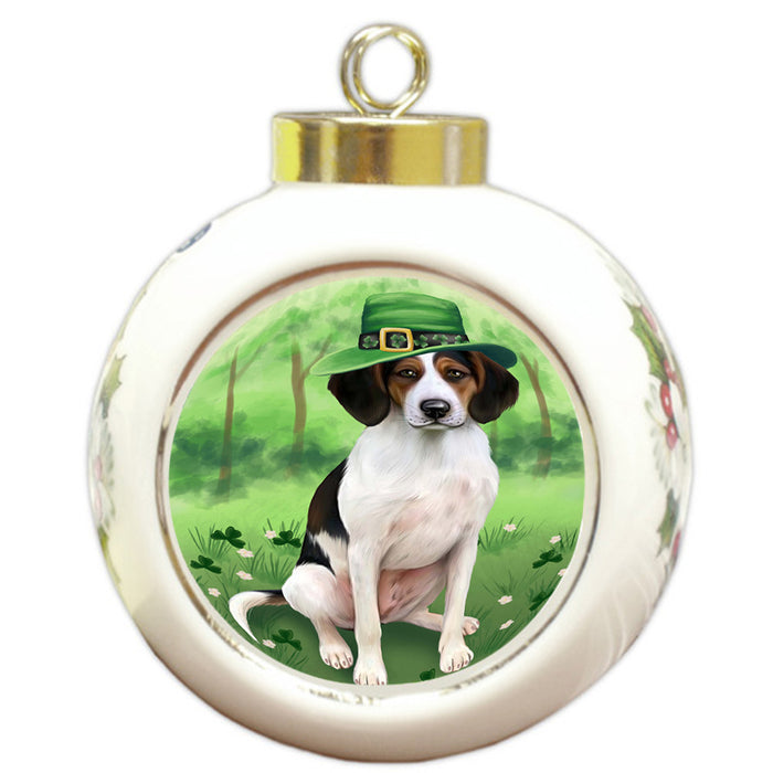 St. Patricks Day Irish Portrait Treeing Walker Coonhound Dog Round Ball Christmas Ornament RBPOR49418