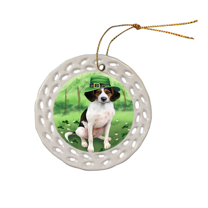St. Patricks Day Irish Portrait Treeing Walker Coonhound Dog Ceramic Doily Ornament DPOR49418