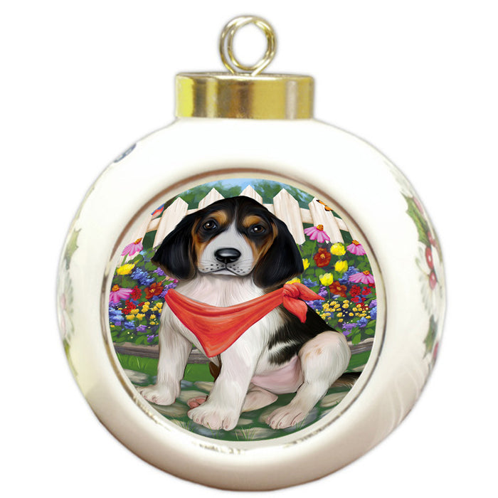 Spring Floral Treeing Walker Coonhound Dog Round Ball Christmas Ornament RBPOR52181