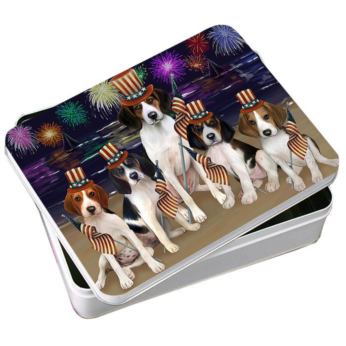 4th of July Independence Day Firework Treeing Walker Coonhounds Dog Photo Storage Tin PITN49625