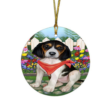 Spring Floral Treeing Walker Coonhound Dog Round Flat Christmas Ornament RFPOR52172