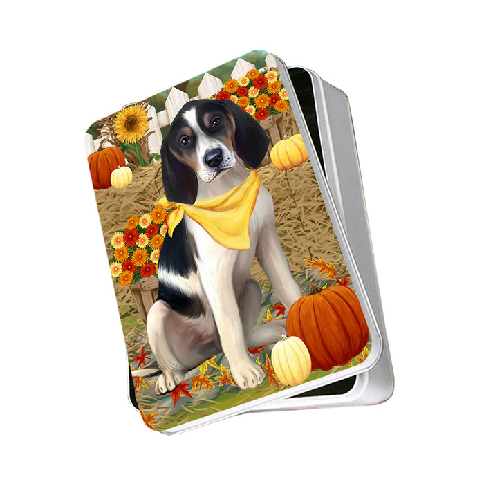 Fall Autumn Greeting Treeing Walker Coonhound Dog with Pumpkins Photo Storage Tin PITN50882