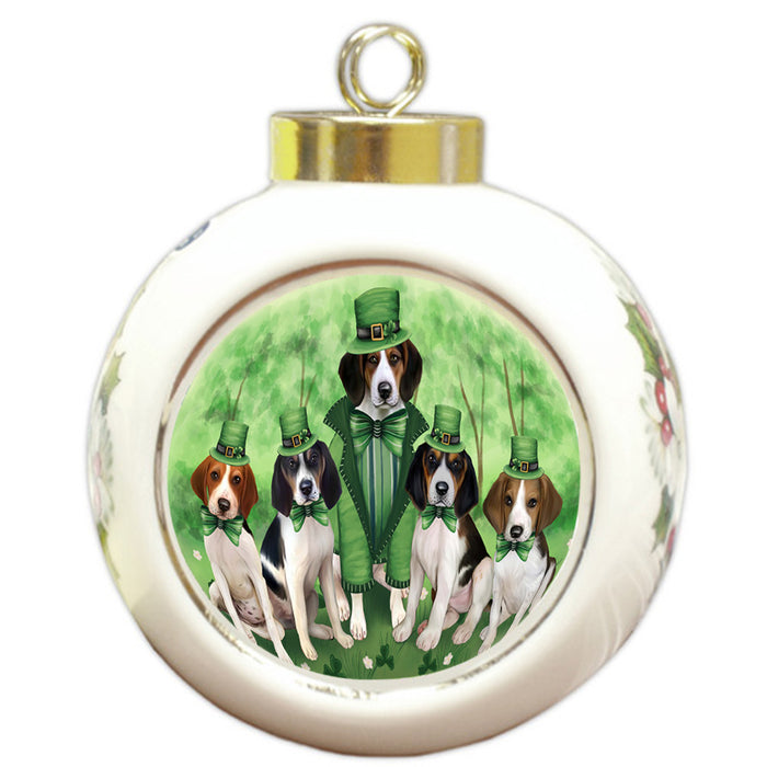 St. Patricks Day Irish Family Portrait Treeing Walker Coonhounds Dog Round Ball Christmas Ornament RBPOR49419