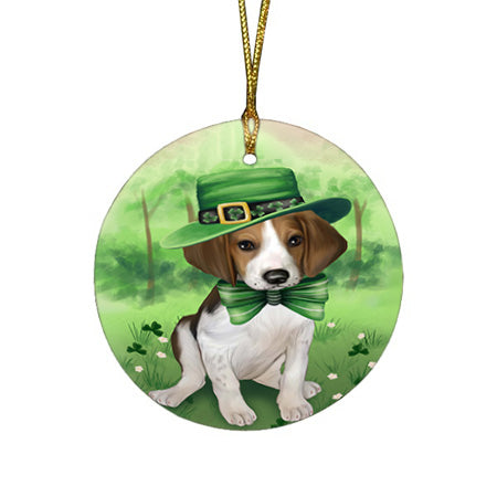 St. Patricks Day Irish Portrait Treeing Walker Coonhound Dog Round Flat Christmas Ornament RFPOR49411
