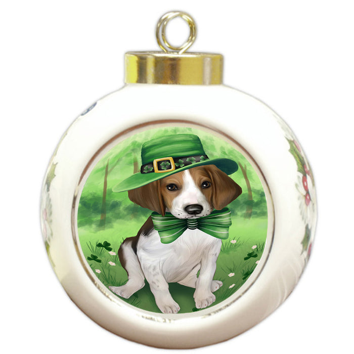 St. Patricks Day Irish Portrait Treeing Walker Coonhound Dog Round Ball Christmas Ornament RBPOR49420