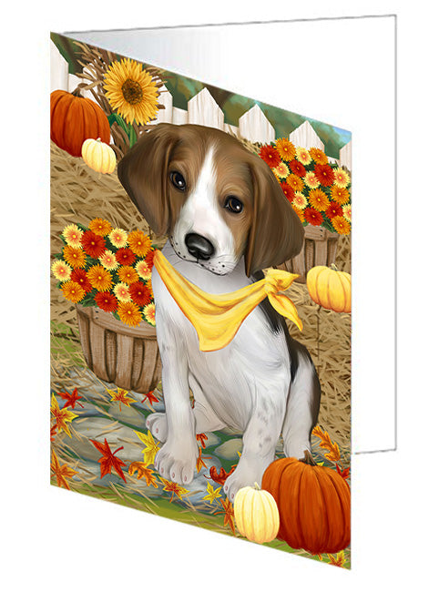 Fall Autumn Greeting Treeing Walker Coonhound Dog with Pumpkins Handmade Artwork Assorted Pets Greeting Cards and Note Cards with Envelopes for All Occasions and Holiday Seasons GCD56678