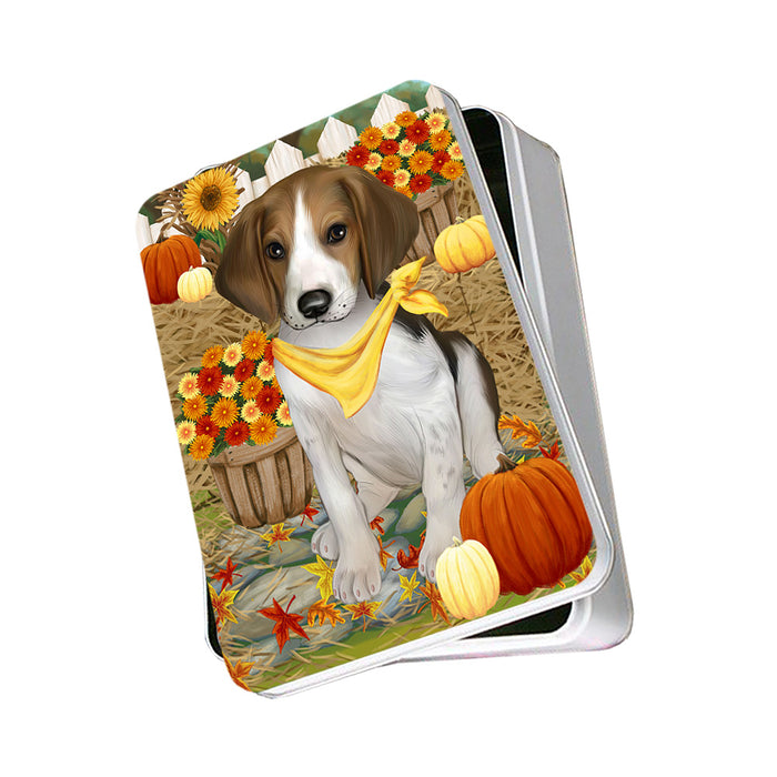 Fall Autumn Greeting Treeing Walker Coonhound Dog with Pumpkins Photo Storage Tin PITN50883