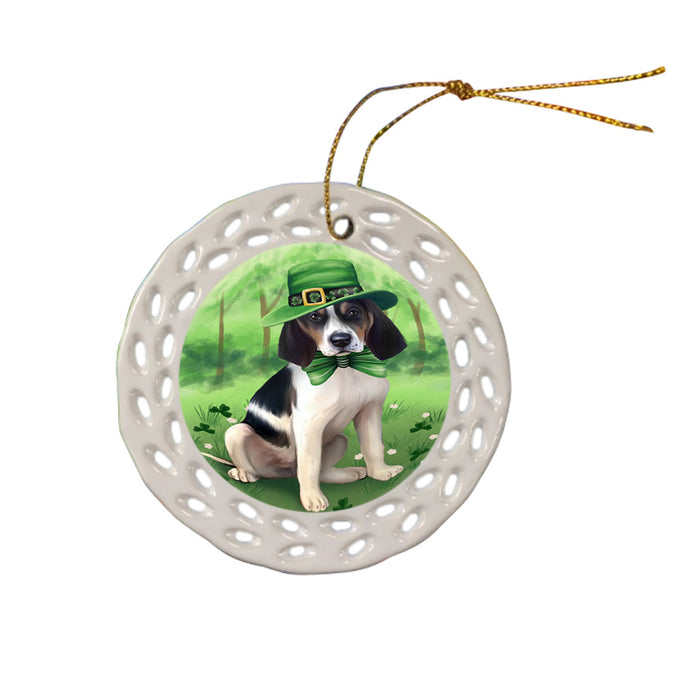 St. Patricks Day Irish Portrait Treeing Walker Coonhound Dog Ceramic Doily Ornament DPOR49421