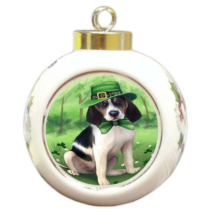 St. Patricks Day Irish Portrait Treeing Walker Coonhound Dog Round Ball Christmas Ornament RBPOR49421