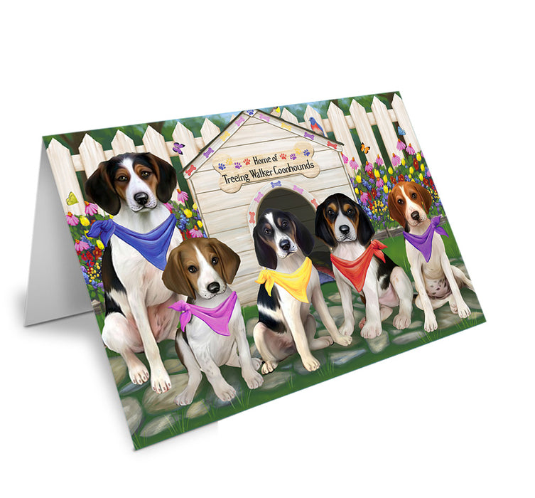 Spring Dog House Treeing Walker Coonhounds Dog Handmade Artwork Assorted Pets Greeting Cards and Note Cards with Envelopes for All Occasions and Holiday Seasons GCD54434