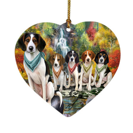 Scenic Waterfall Treeing Walker Coonhounds Dog Heart Christmas Ornament HPOR51968