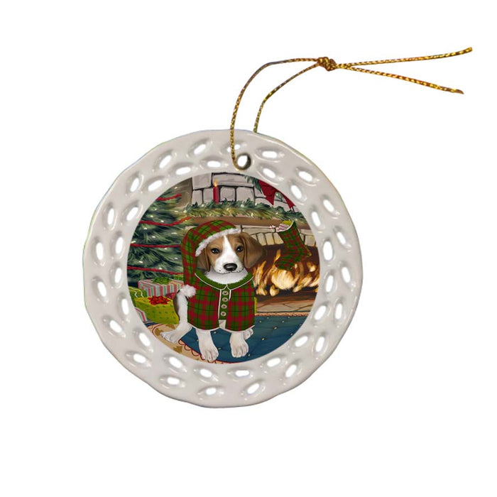 The Stocking was Hung Treeing Walker Coonhound Dog Ceramic Doily Ornament DPOR55994