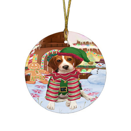 Christmas Gingerbread House Candyfest Treeing Walker Coonhound Dog Round Flat Christmas Ornament RFPOR56932