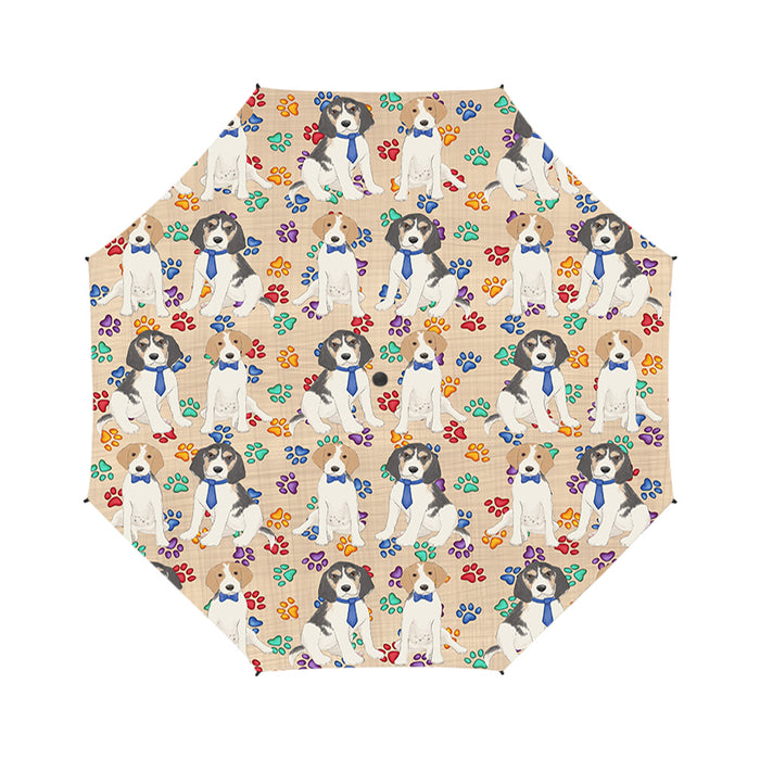 Rainbow Paw Print Treeing Walker Coonhound Dogs Blue Semi-Automatic Foldable Umbrella
