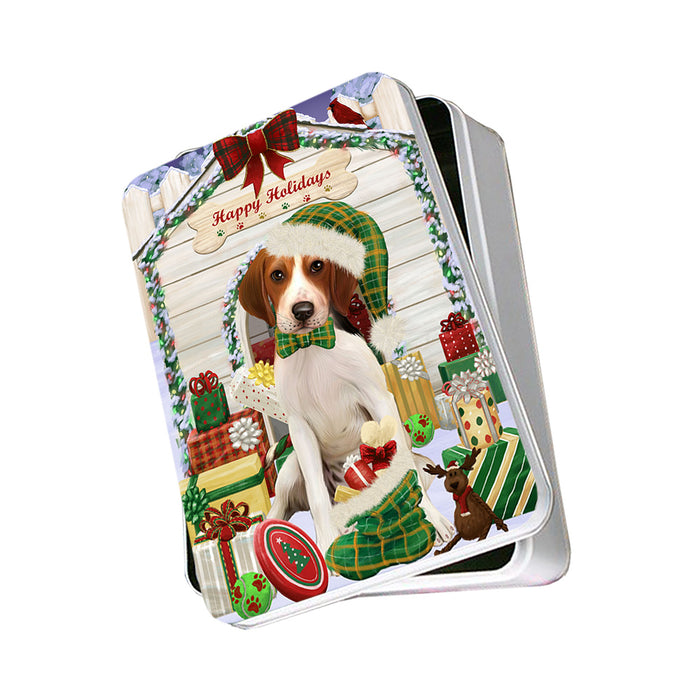 Happy Holidays Christmas Treeing Walker Coonhound Dog House With Presents Photo Storage Tin PITN51520