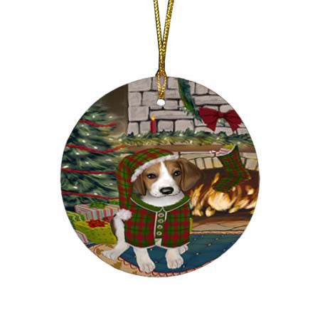 The Stocking was Hung Treeing Walker Coonhound Dog Round Flat Christmas Ornament RFPOR55994