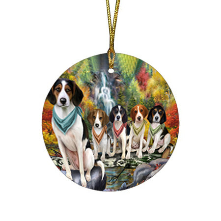 Scenic Waterfall Treeing Walker Coonhounds Dog Round Flat Christmas Ornament RFPOR51959