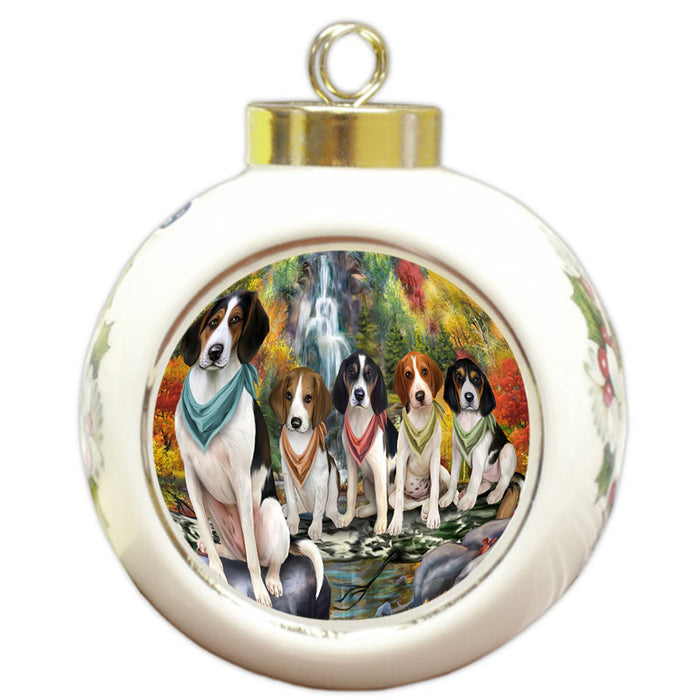 Scenic Waterfall Treeing Walker Coonhounds Dog Round Ball Christmas Ornament RBPOR51968