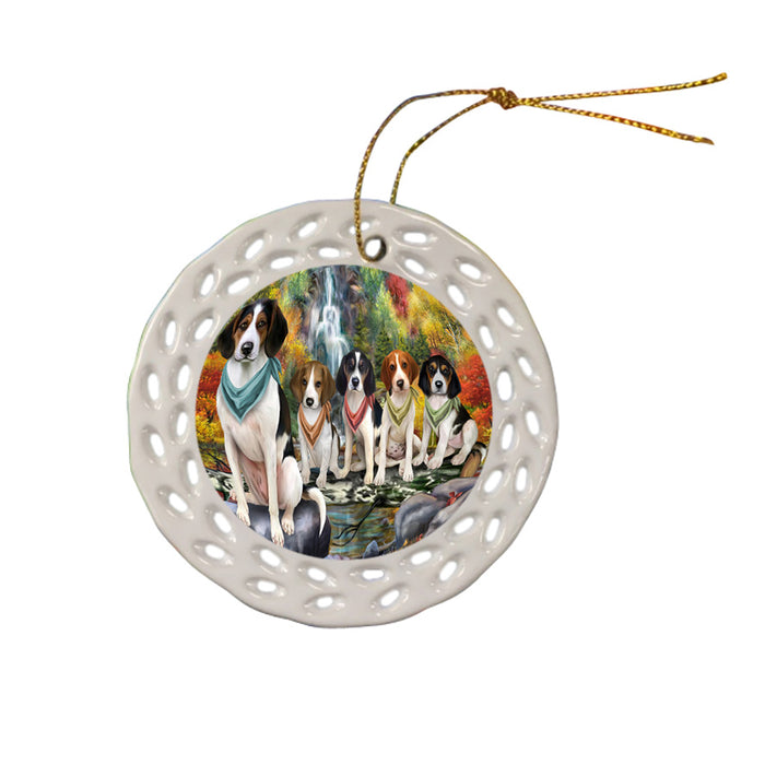 Scenic Waterfall Treeing Walker Coonhounds Dog Ceramic Doily Ornament DPOR51968