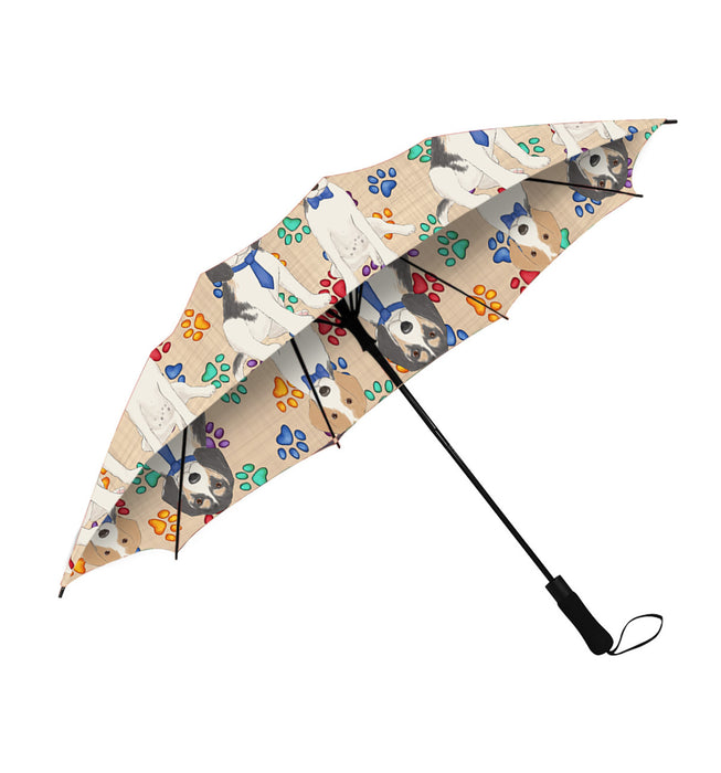 Rainbow Paw Print Treeing Walker Coonhound Dogs Blue Semi-Automatic Foldable Umbrella