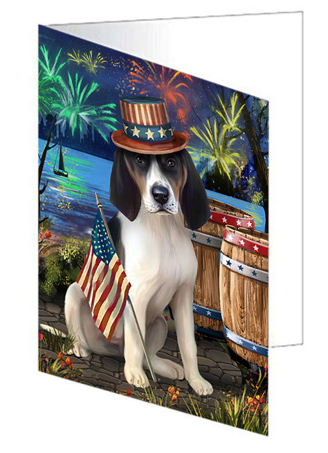 4th of July Independence Day Fireworks Treeing Walker Coonhound Dog at the Lake Handmade Artwork Assorted Pets Greeting Cards and Note Cards with Envelopes for All Occasions and Holiday Seasons GCD57746