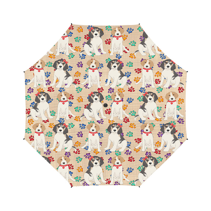 Rainbow Paw Print Treeing Walker Coonhound Dogs Red Semi-Automatic Foldable Umbrella