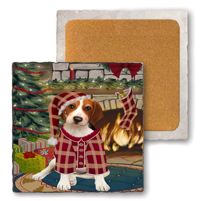 The Stocking was Hung Treeing Walker Coonhound Dog Set of 4 Natural Stone Marble Tile Coasters MCST50639