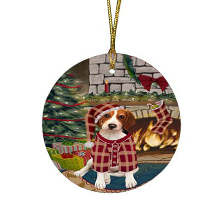 The Stocking was Hung Treeing Walker Coonhound Dog Round Flat Christmas Ornament RFPOR55995