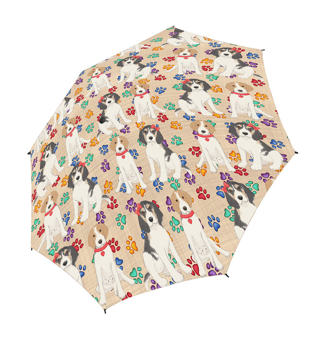 Rainbow Paw Print Treeing Walker Coonhound Dogs Red Semi-Automatic Foldable Umbrella