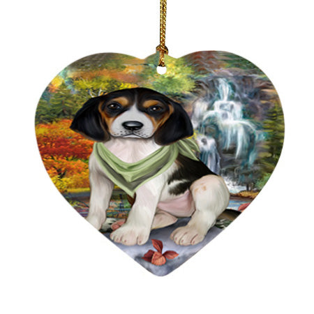 Scenic Waterfall Treeing Walker Coonhound Dog Heart Christmas Ornament HPOR51969