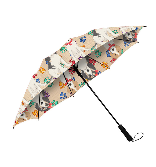 Rainbow Paw Print Treeing Walker Coonhound Dogs Red Semi-Automatic Foldable Umbrella