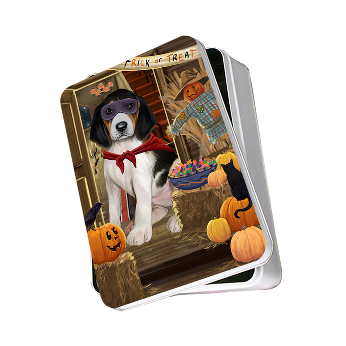 Enter at Own Risk Trick or Treat Halloween Treeing Walker Coonhound Dog Photo Storage Tin PITN53315