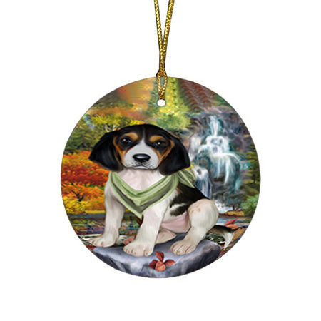 Scenic Waterfall Treeing Walker Coonhound Dog Round Flat Christmas Ornament RFPOR51960