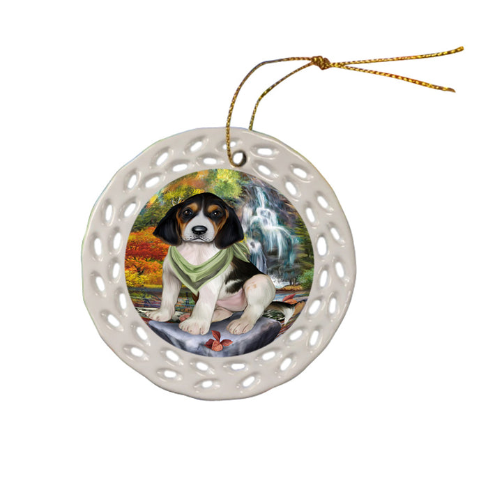 Scenic Waterfall Treeing Walker Coonhound Dog Ceramic Doily Ornament DPOR51969