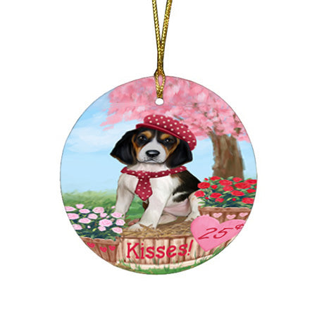 Rosie 25 Cent Kisses Treeing Walker Coonhound Dog Round Flat Christmas Ornament RFPOR56607