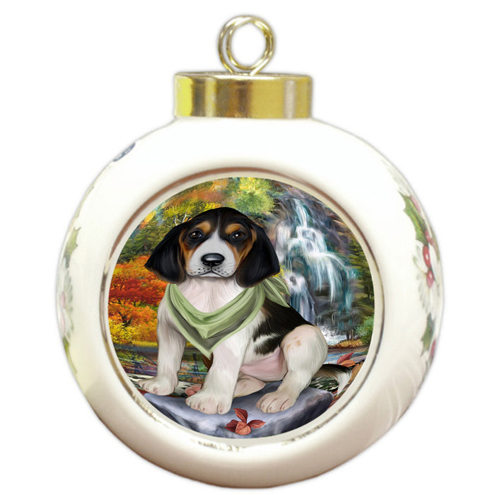 Scenic Waterfall Treeing Walker Coonhound Dog Round Ball Christmas Ornament RBPOR51969