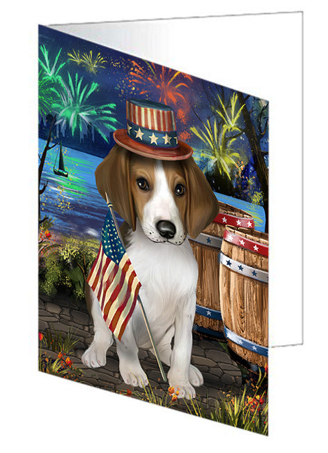 4th of July Independence Day Fireworks Treeing Walker Coonhound Dog at the Lake Handmade Artwork Assorted Pets Greeting Cards and Note Cards with Envelopes for All Occasions and Holiday Seasons GCD57749