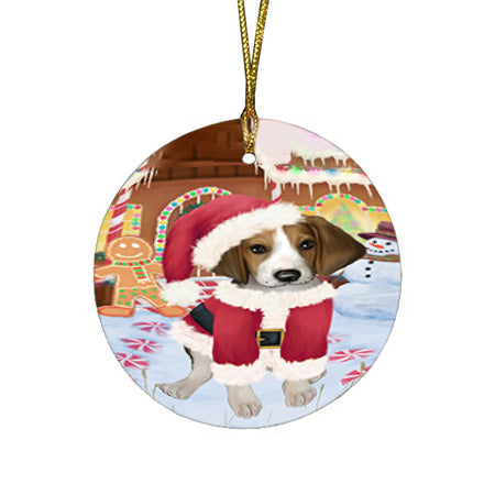 Christmas Gingerbread House Candyfest Treeing Walker Coonhound Dog Round Flat Christmas Ornament RFPOR56934