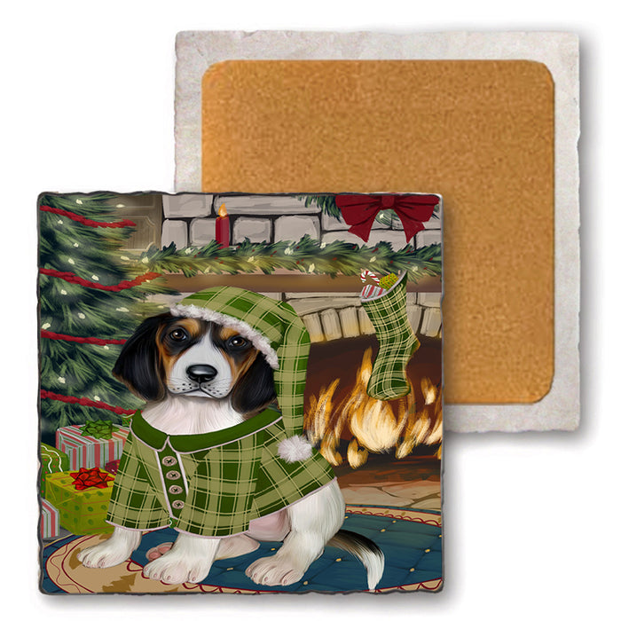 The Stocking was Hung Treeing Walker Coonhound Dog Set of 4 Natural Stone Marble Tile Coasters MCST50640