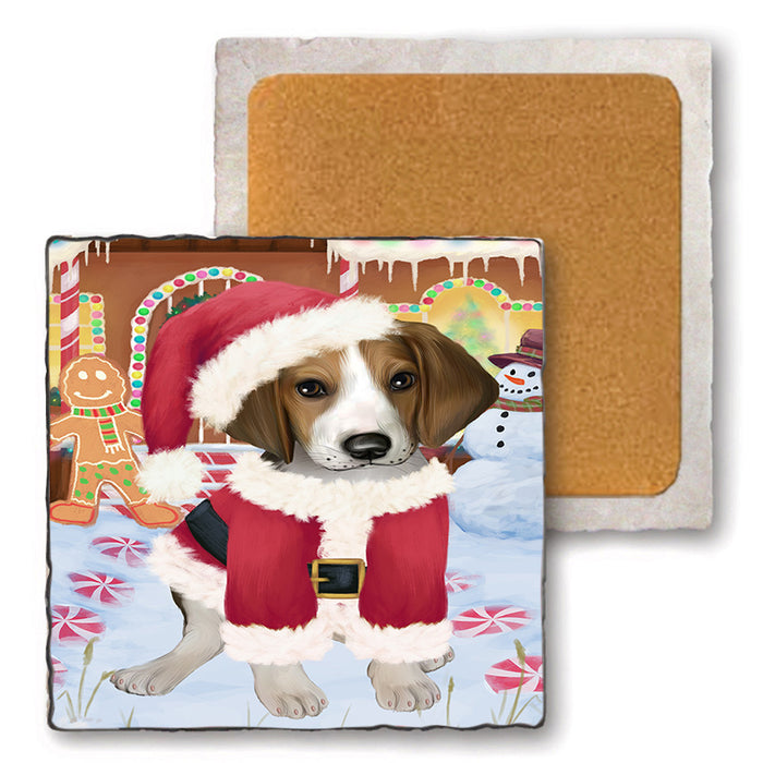 Christmas Gingerbread House Candyfest Treeing Walker Coonhound Dog Set of 4 Natural Stone Marble Tile Coasters MCST51578