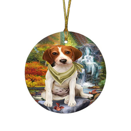 Scenic Waterfall Treeing Walker Coonhound Dog Round Flat Christmas Ornament RFPOR51961