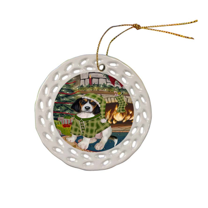 The Stocking was Hung Treeing Walker Coonhound Dog Ceramic Doily Ornament DPOR55996