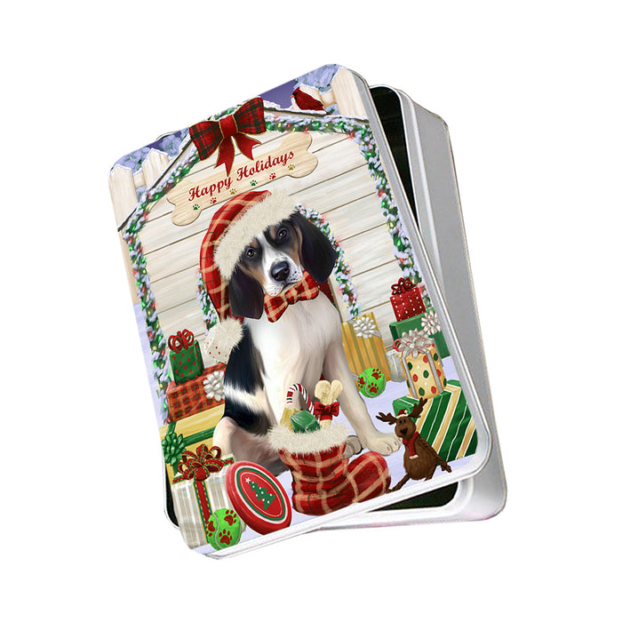 Happy Holidays Christmas Treeing Walker Coonhound Dog House With Presents Photo Storage Tin PITN51522